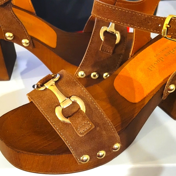 Charles David Kid Suede Platform Sandals, Cognac Suede, Women's Size 9 - Picture 2 of 8